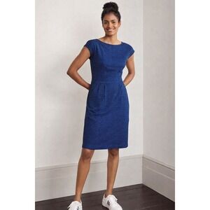 BODEN Blue Leopard Print Dress Cotton Knee Length 8 Women's J0849